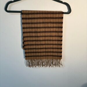 Perry Ellis Striped Brown and Tan Scarf Fringe Edges And Ends 11x56”